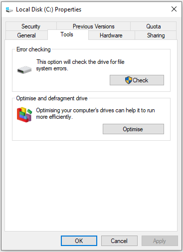 drive properties dialog